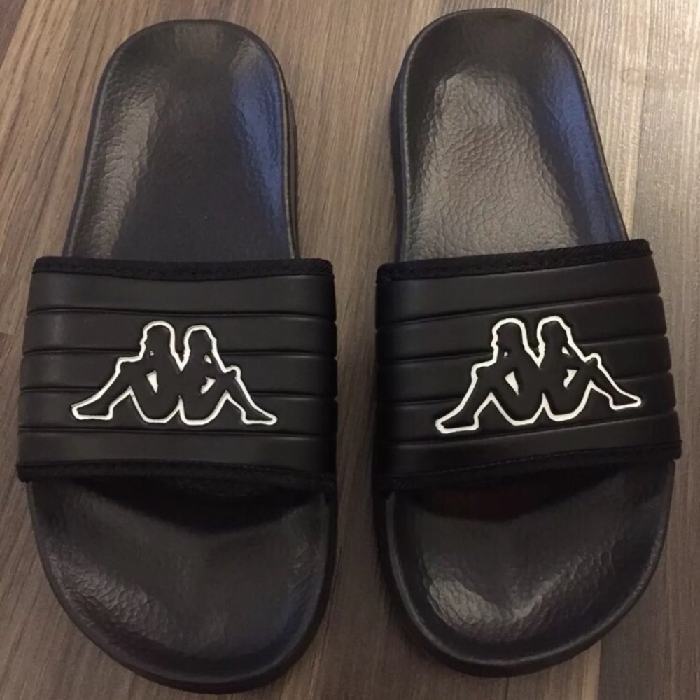 Kappa Black Sandals Bath Flip Flop Soccer Slides